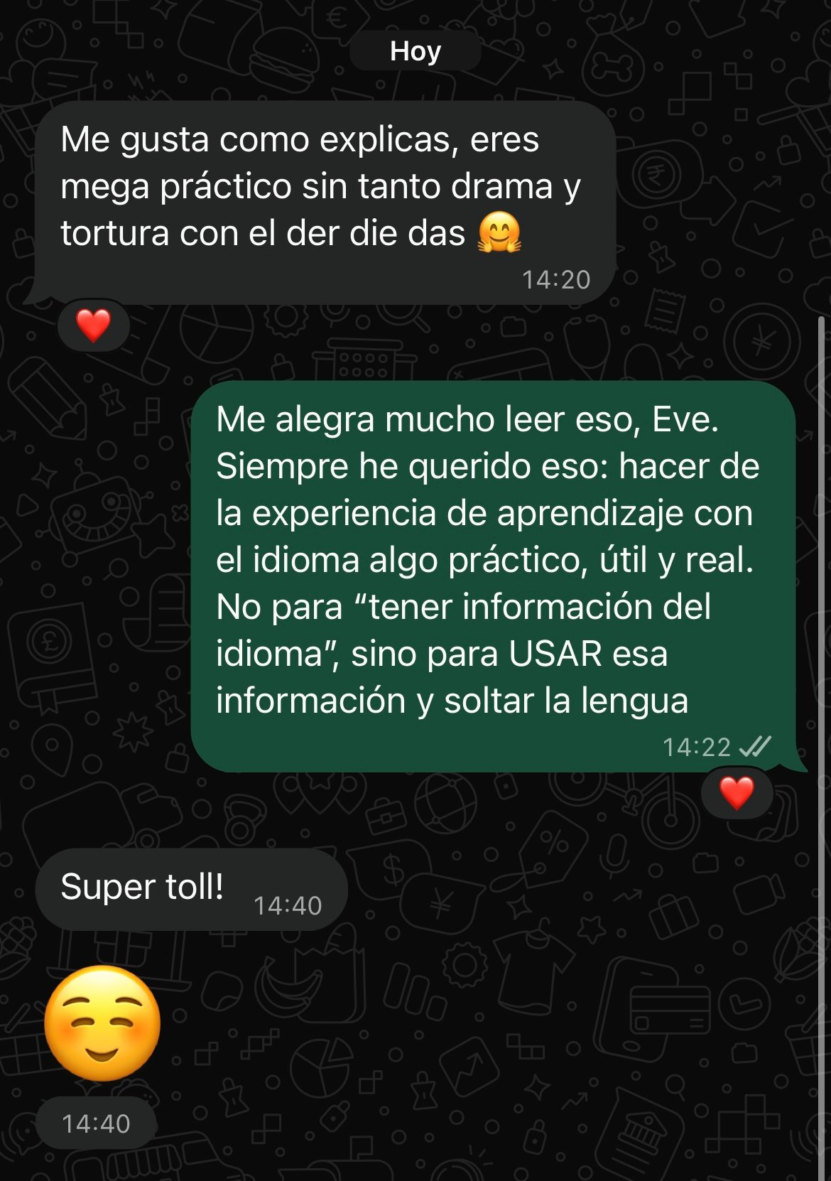Comentario espontáneo de un estudiante sobre la metodología